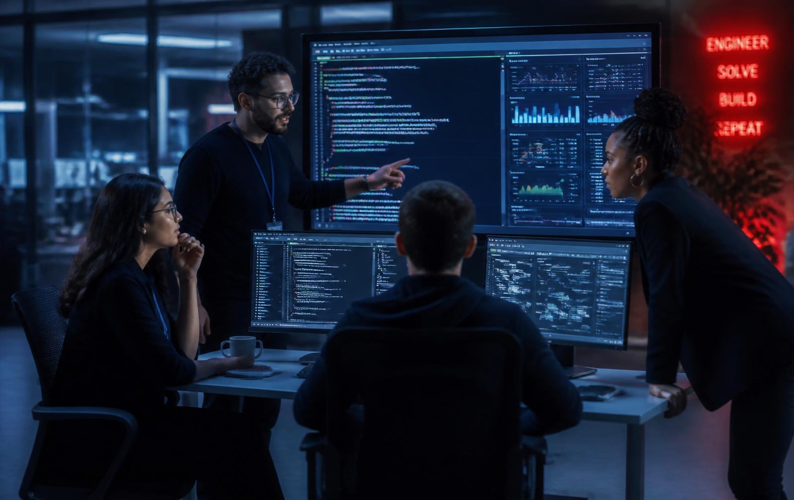 Undrlay engineers reviewing code and data dashboards